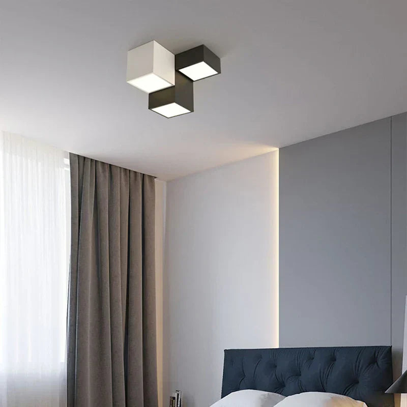 DecorBites™ Geometric LED Ceiling Light for Modern Bedroom, Study Room - Black/White Luxe Design