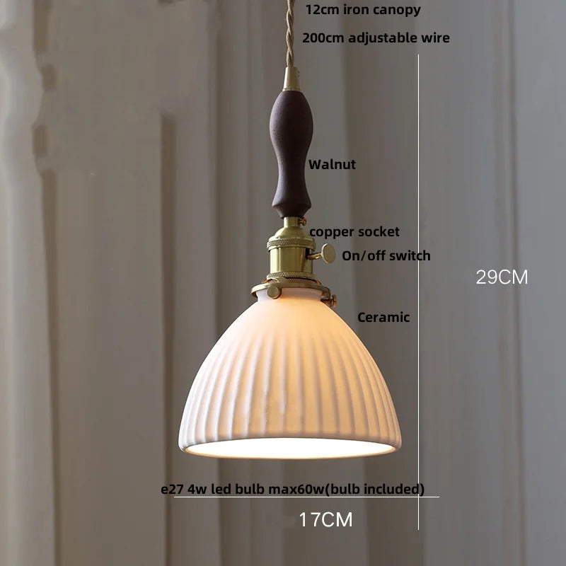 DecorBites™ Clear Glass LED Pendant Light Fixture Wood Hanging Lamp