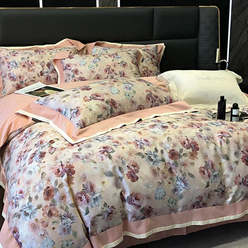 DecorBites™ 100S Egyptian Cotton Print Bedding Set for Queen King Ru Size