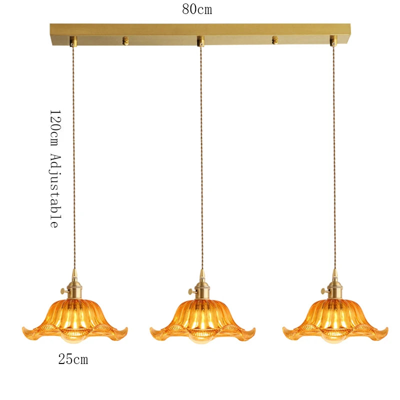 Korean Retro Glass Pendant Light With Wood Accent