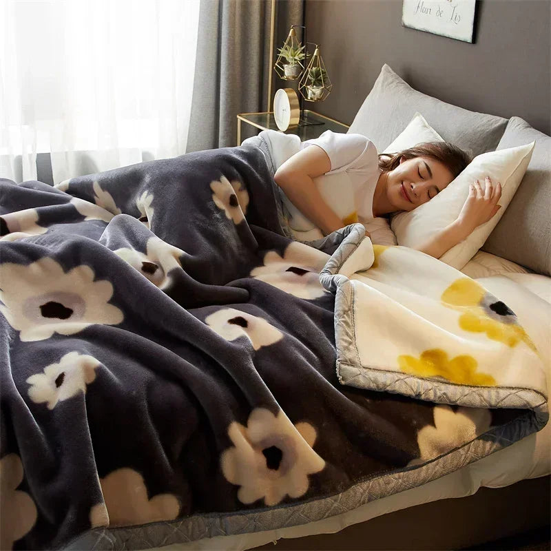 DecorBites™ Cozy Flocked Raschel Blanket | Soft & Warm Double-Sided Winter Bedding