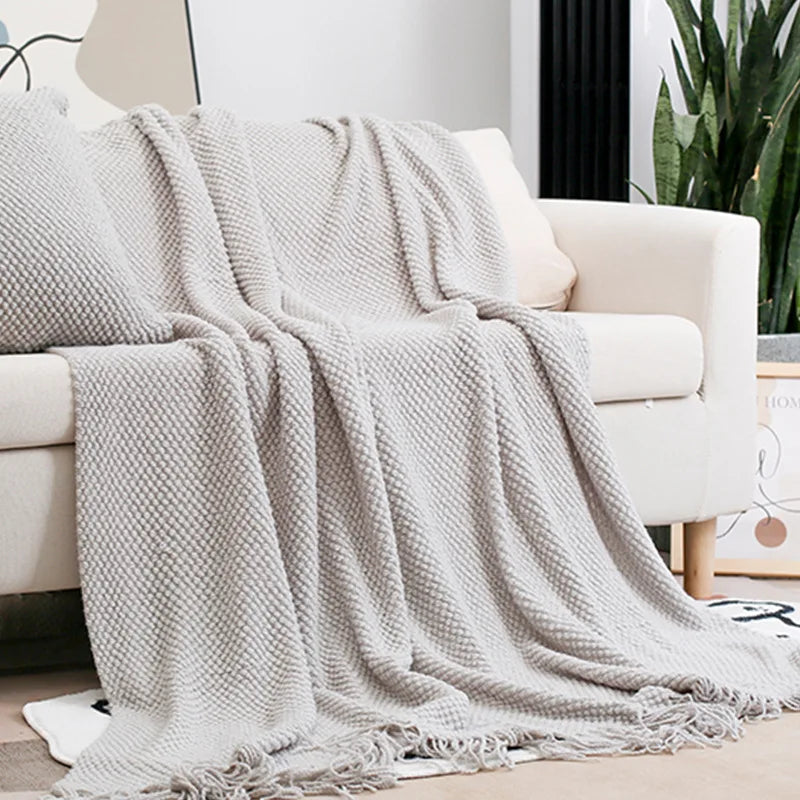 DecorBites™ Cozy Knitted Sofa Blanket with Tassels - Versatile Home Decor and Wrap