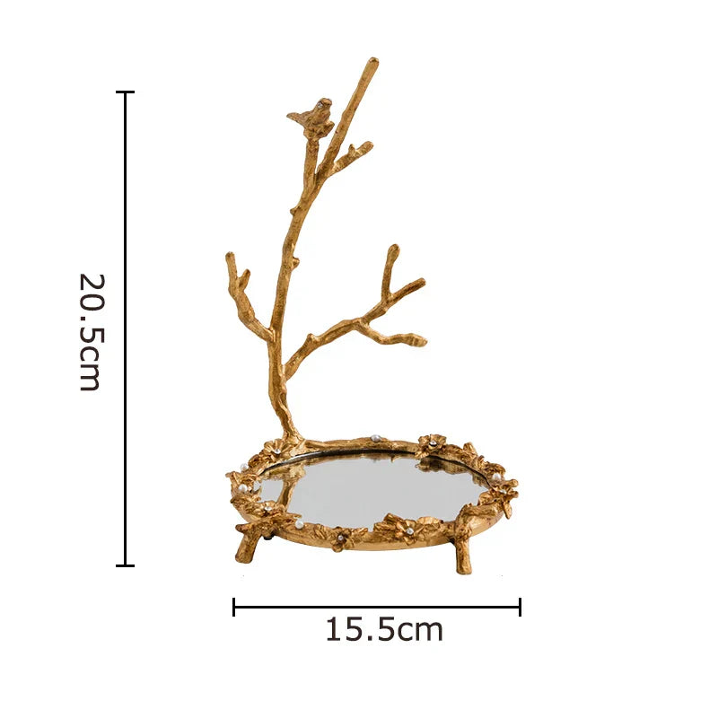 DecorBites™ Golden Glass Tray Branch Storage Cosmetics Organizer Jewelry Display Plate