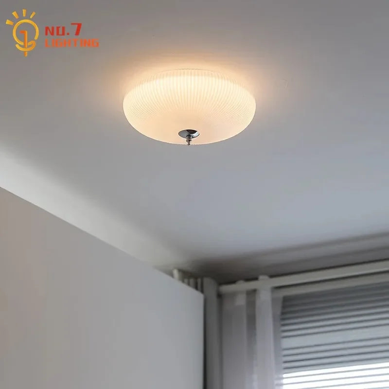 DecorBites™ Cream Glass Round Ceiling Lights | Modern LED Indoor Lighting | Bedroom Study Balcony Lighting