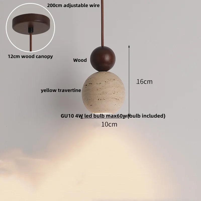 DecorBites™ Cave Stone LED Pendant Lights Wood Home Decor Yellow Globe Hanging Lamp