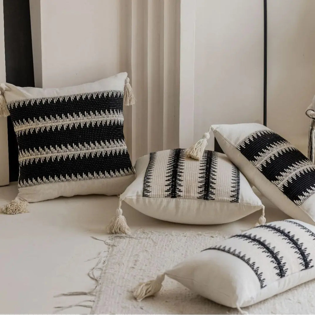 DecorBites™ Jacquard Crochet Pillow Covers with Tassels - 60X60 Large Size Decorative Home Pillows