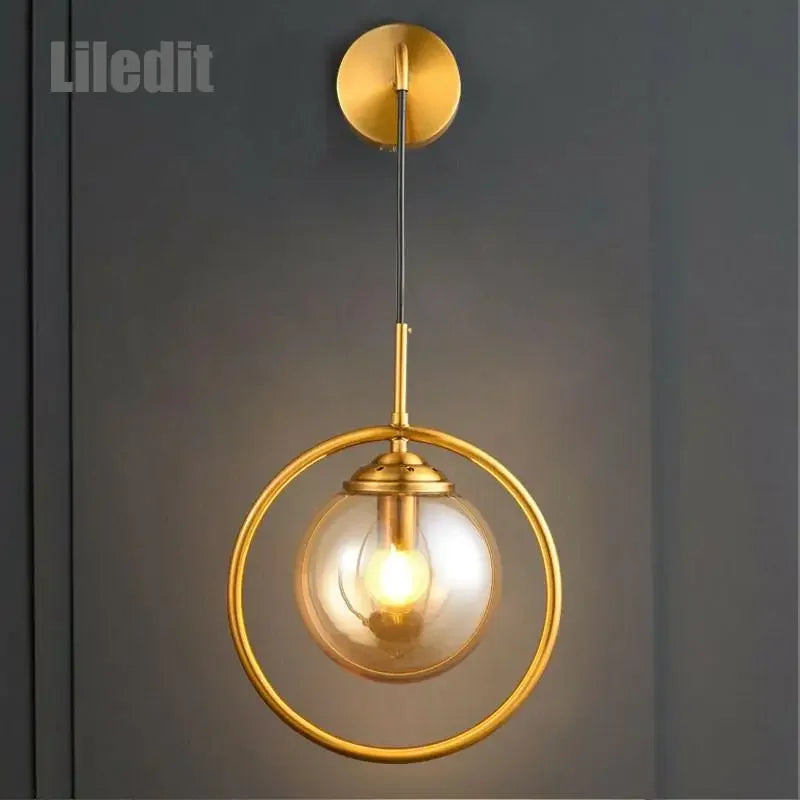 DecorBites™ Glass Ball Wall Sconce Light Fixture Golden Bedside Lamp for Home Decor