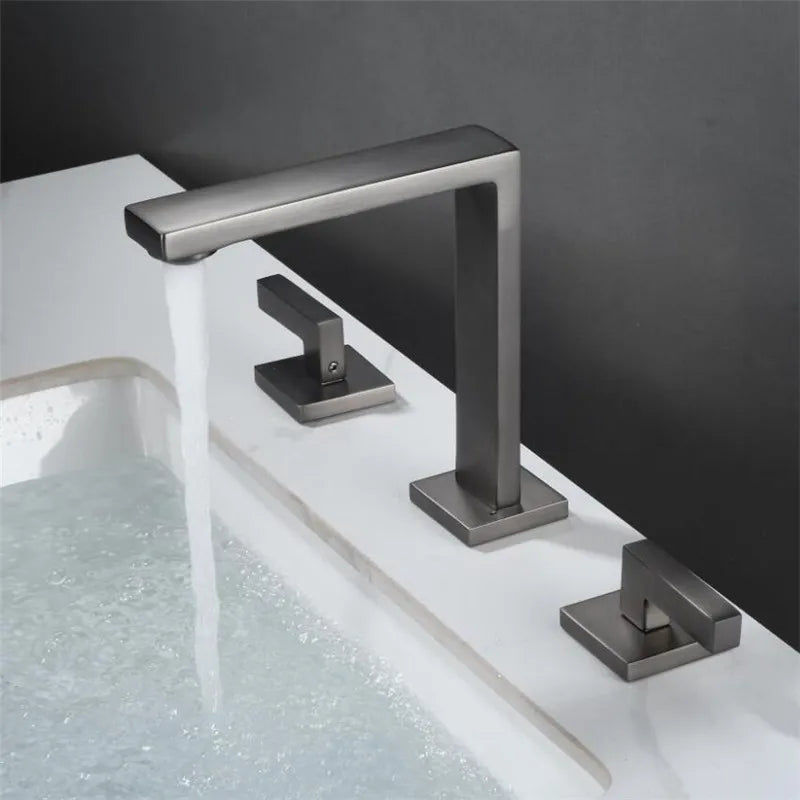 DecorBites™ Brushed Gold Basin Faucet: Antique 3-Hole Waterfall Bathroom Faucet, Hot and Cold Water
