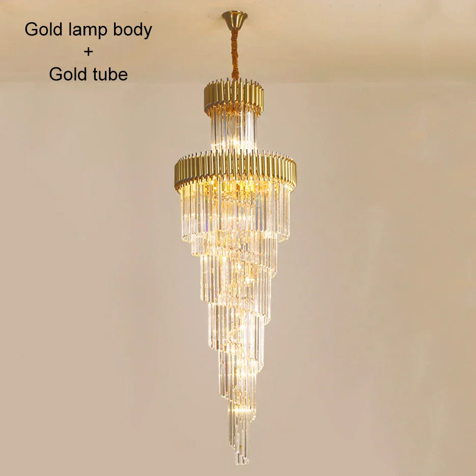 DecorBites™ Crystal LED Chandeliers: Luxury Multi-layer Staircase Lighting, Black Stainless Steel