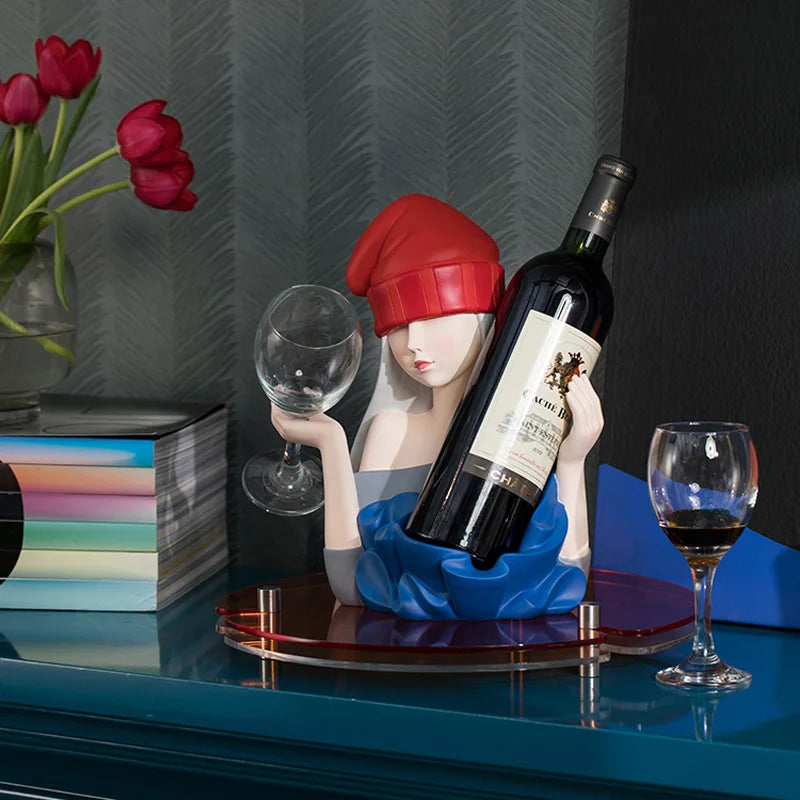 DecorBites™ Elegant Girl Sculpture Wine Rack & Glass Holder Home Decor Wine lover Gift