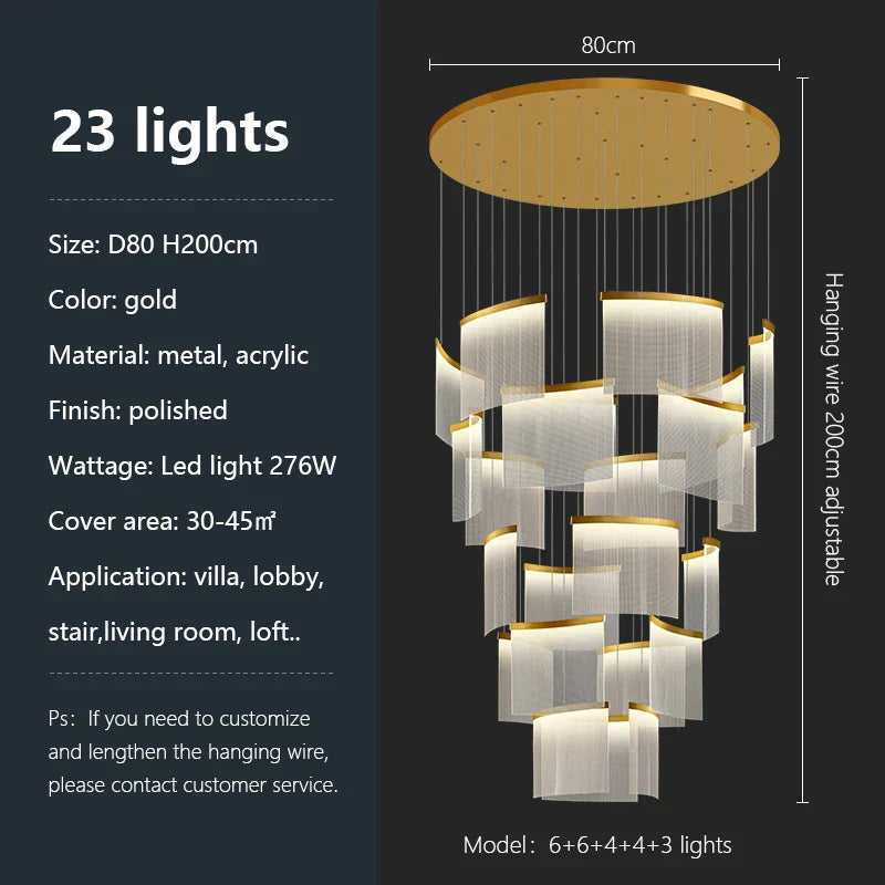 ثريا أكريليك بإضاءة LED من DecorBites™: إضاءة معلقة عصرية فاخرة قابلة للتعتيم لغرفة المعيشة - تركيبات إضاءة أنيقة