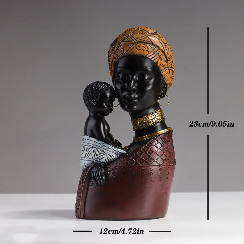 DecorBites™ African Mother Child Abstract Statue Resin Figurine Ethnic Style Interior Decor