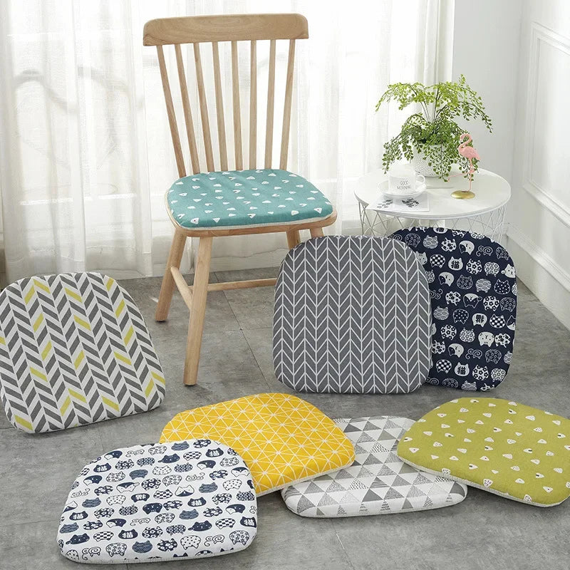 DecorBites™ Cotton Hemp Dining Chair Cushion - Nordic Print, Non-Slip, Comfortable Office & Living Decor