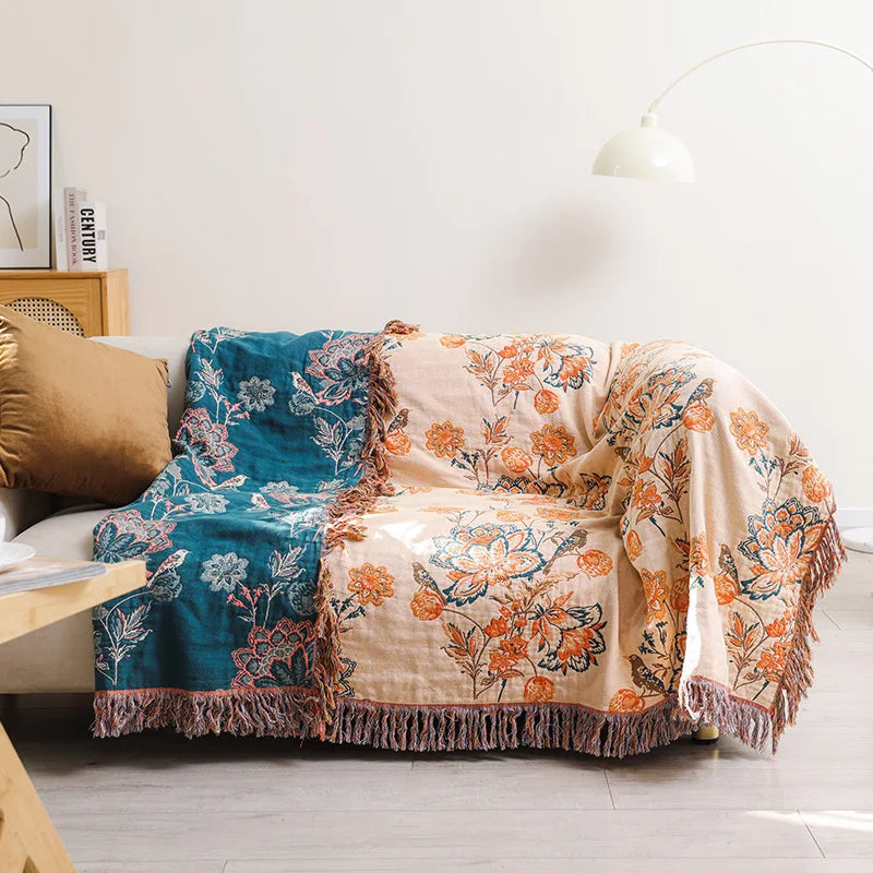 DecorBites™ Double Cotton Bohemian Throw Blanket - Lightweight & Breathable Summer Cover for Beds, Sofas, and Home Decor