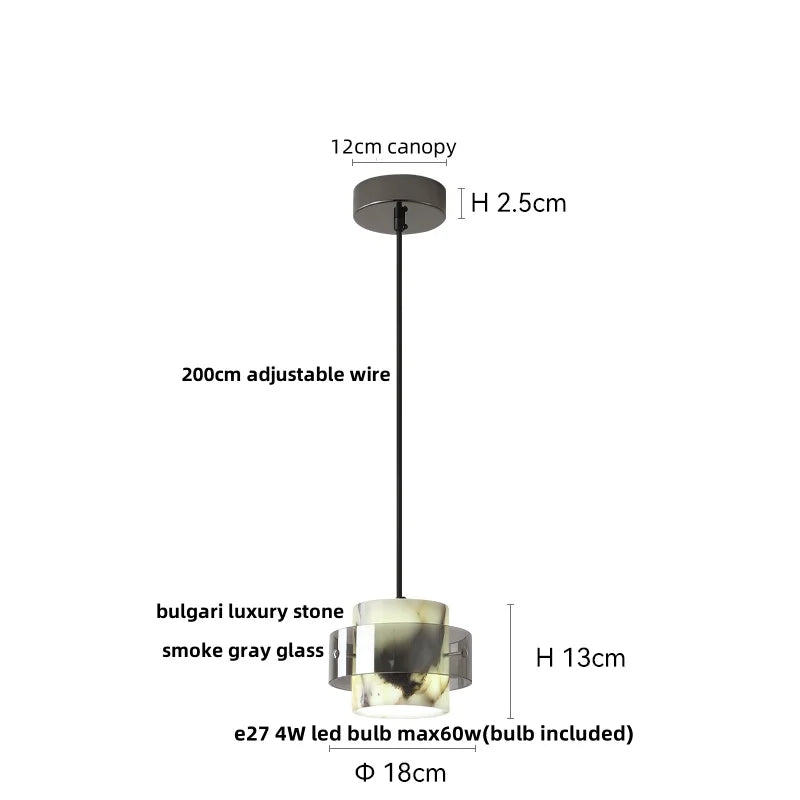 DecorBites™ LED Pendant Lights Bulgari Stone Adjustable Steel Hang Lamp Lighting