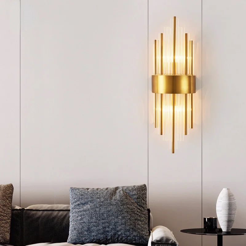 أضواء حائط كريستالية ذهبية من DecorBites™: إضاءة LED جدارية حديثة لغرفة النوم، غرفة المعيشة والحمام