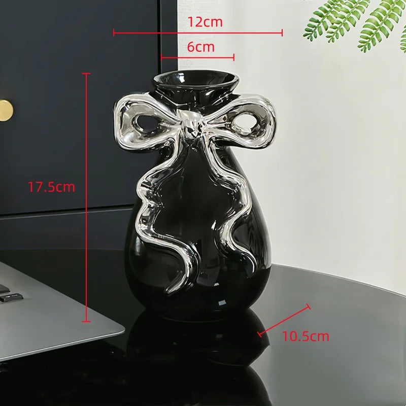 DecorBites™ 3D Ribbon Ceramic Vase with Cute Bow - Home Floral Decoration