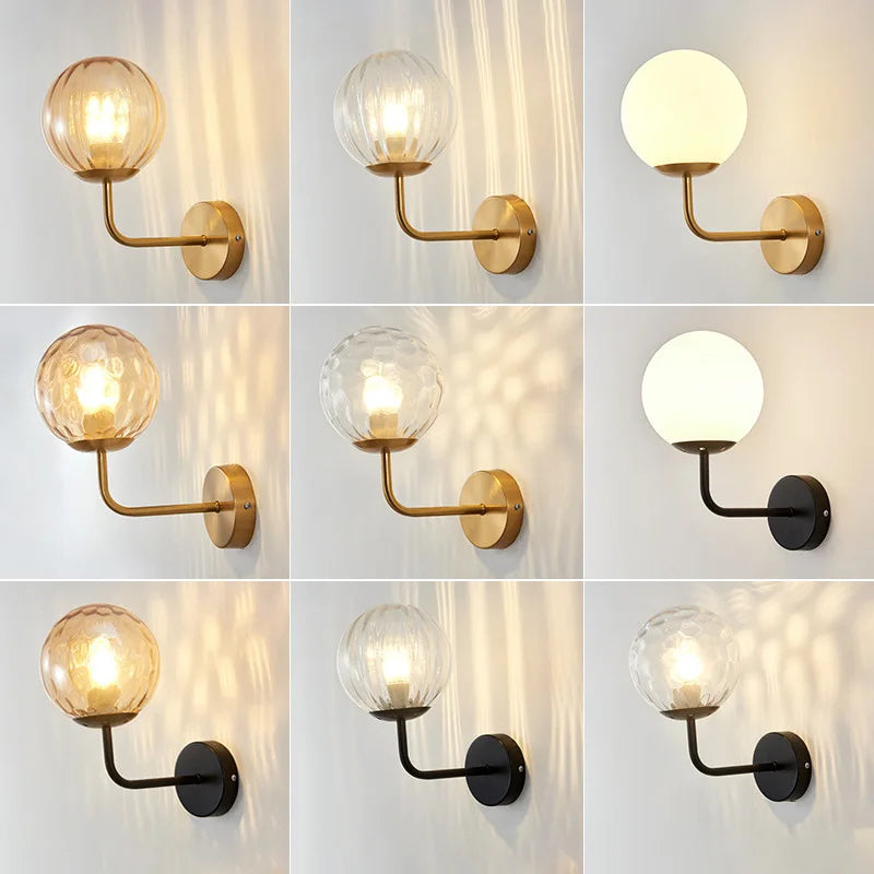 DecorBites™ Glass Ball LED Wall Lamp: Gold Nordic Minimalist Sconces Lighting Bedroom Decor Fixtures