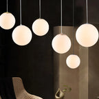 Nordic White Glass Globe Pendant Light With Iron Finish