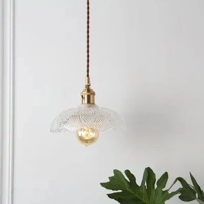 Japanese Brass Semi-Circle Glass Pendant Light