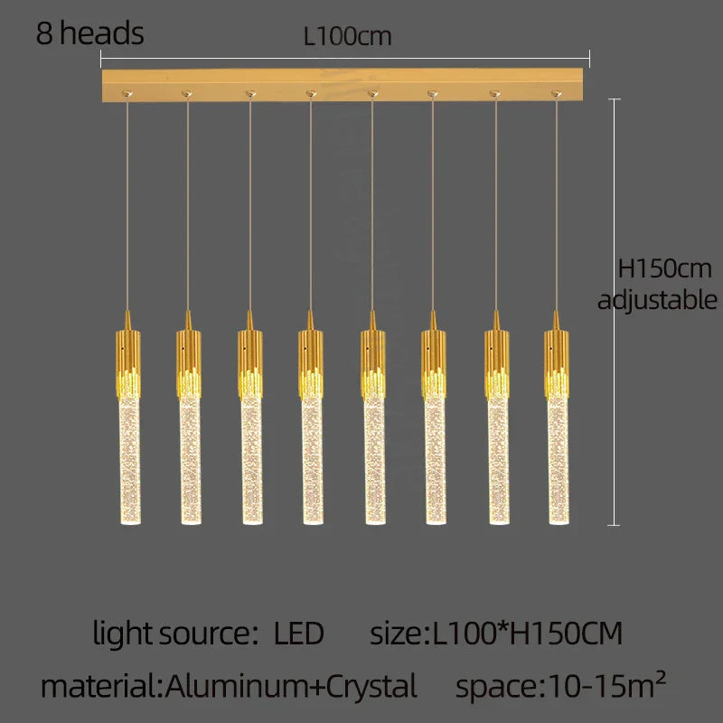DecorBites™ Gold Crystal LED Chandelier: مصابيح غرفة طعام عصرية، إضاءة سقف معلقة للمطبخ