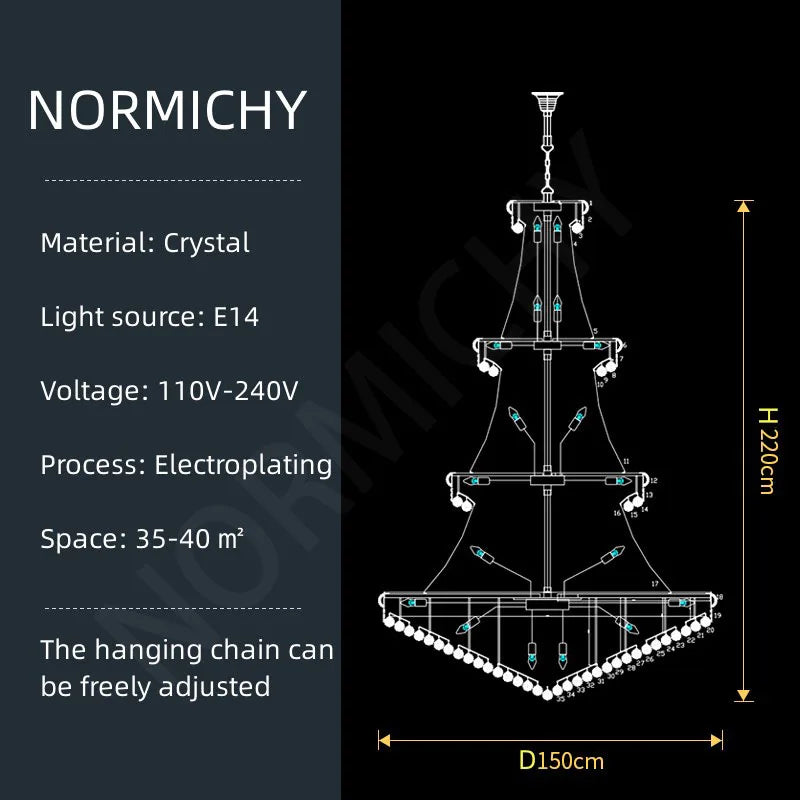Modern Crystal Staircase Chandelier in Gold or Black