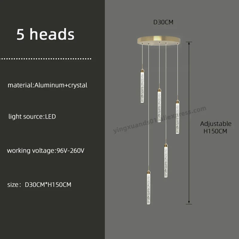 DecorBites™ Golden LED Crystal Chandelier for Living Room Staircase