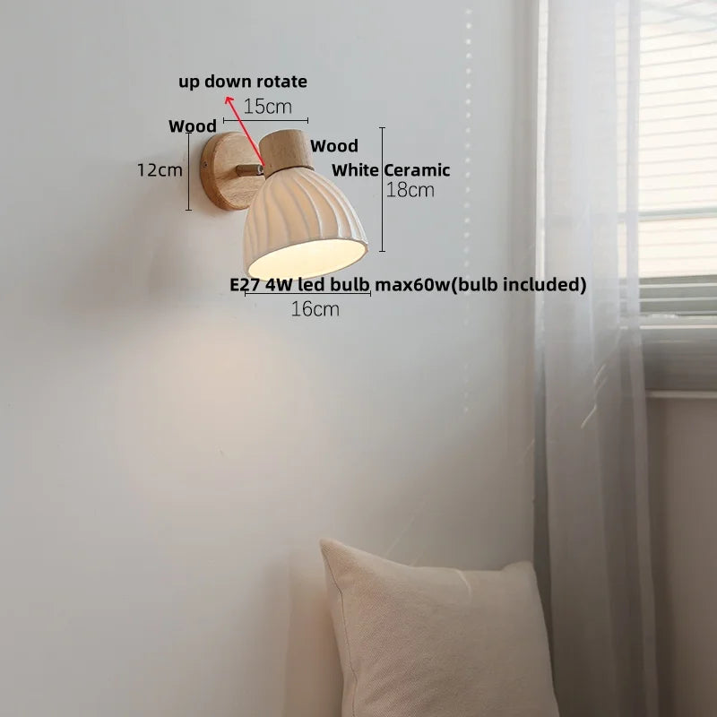 DecorBites™ Amber Glass LED Wall Sconce Nordic Modern Wood Pull Chain Switch Stair Light