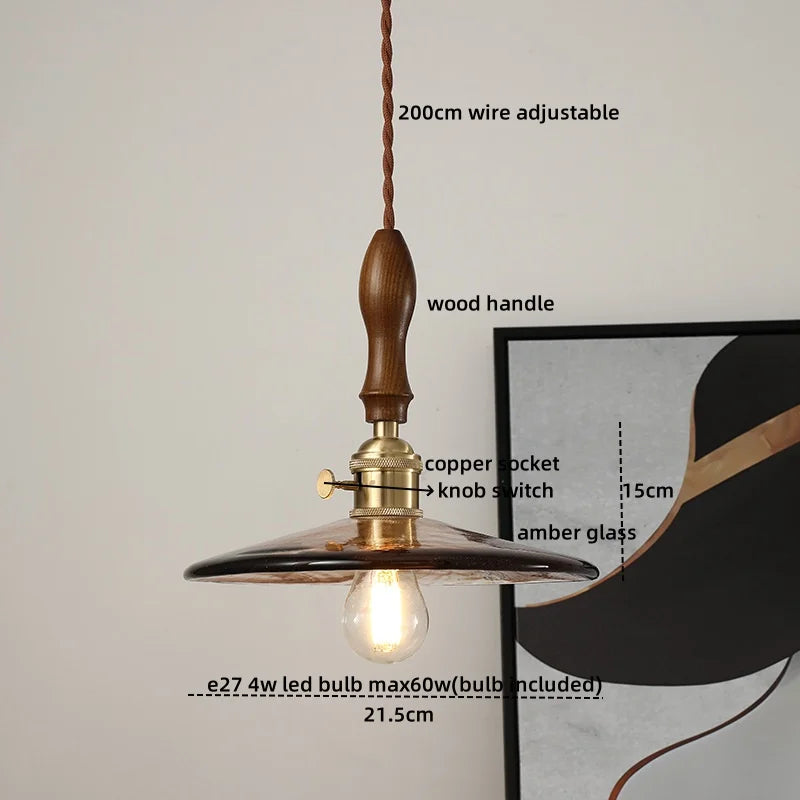 مصباح معلق LED من الزجاج الأخضر DecorBites™ بمفتاح مقبض، ثريا نحاسية