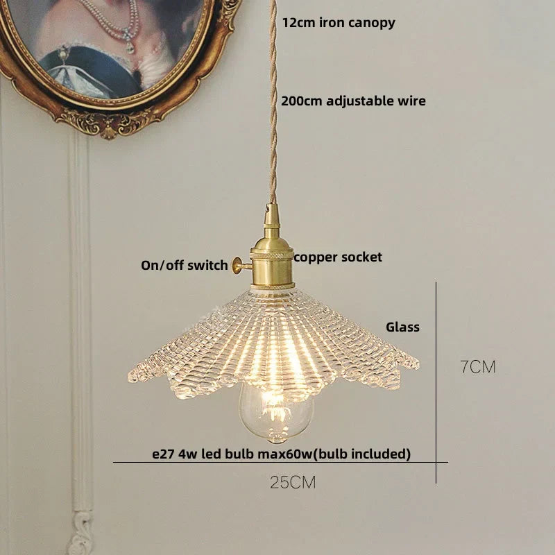 DecorBites™ Clear Leaf Glass LED Pendant Copper Switch Kitchen Dining Room Light