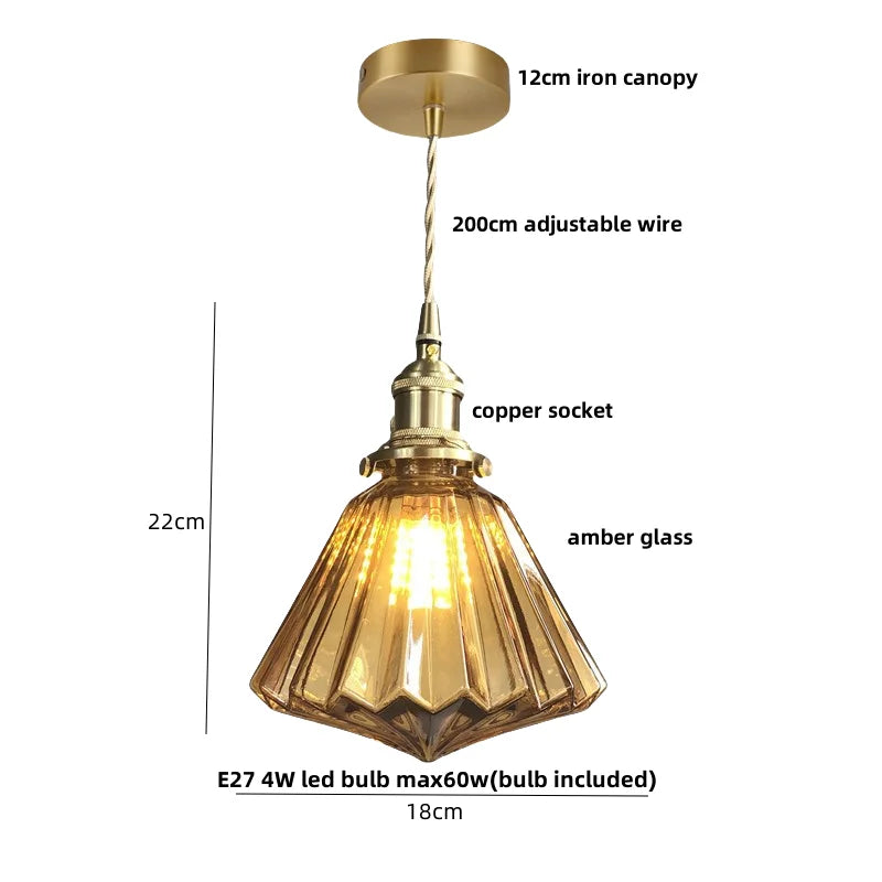 DecorBites™ Amber Flower Glass Pendant Lamp, Modern Nordic LED Hanging Light for Kitchen Living Room
