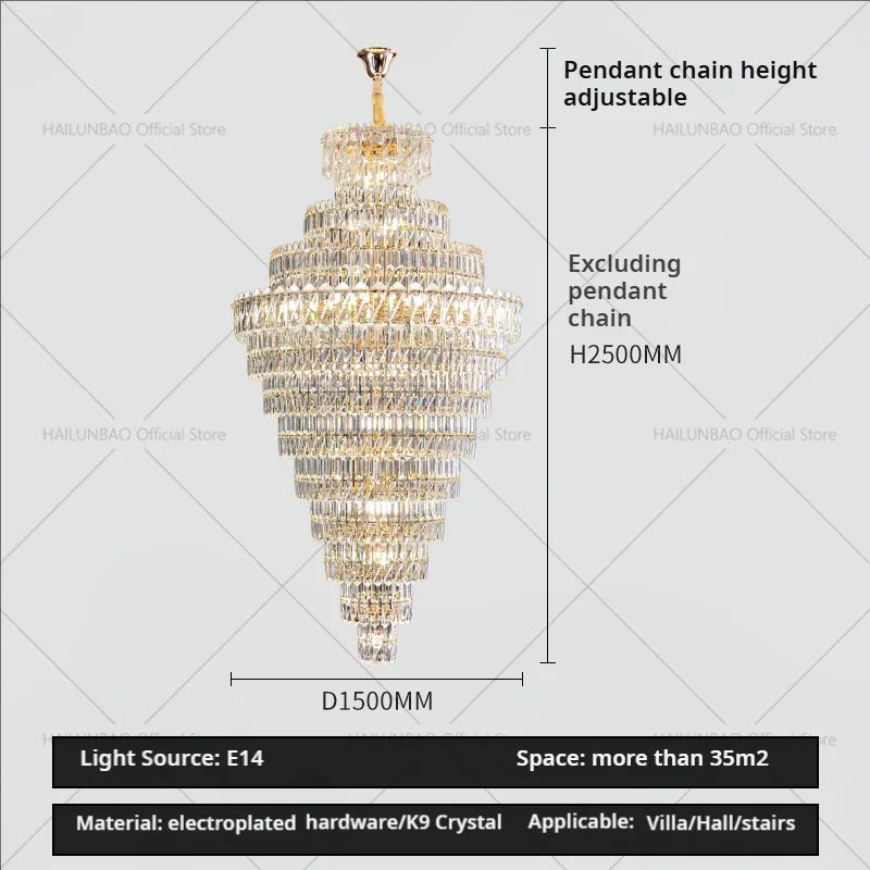 DecorBites™ Crystal Chandelier: Penthouse Light Luxury for Villa Livingroom, Rotating Staircase Atmosphere