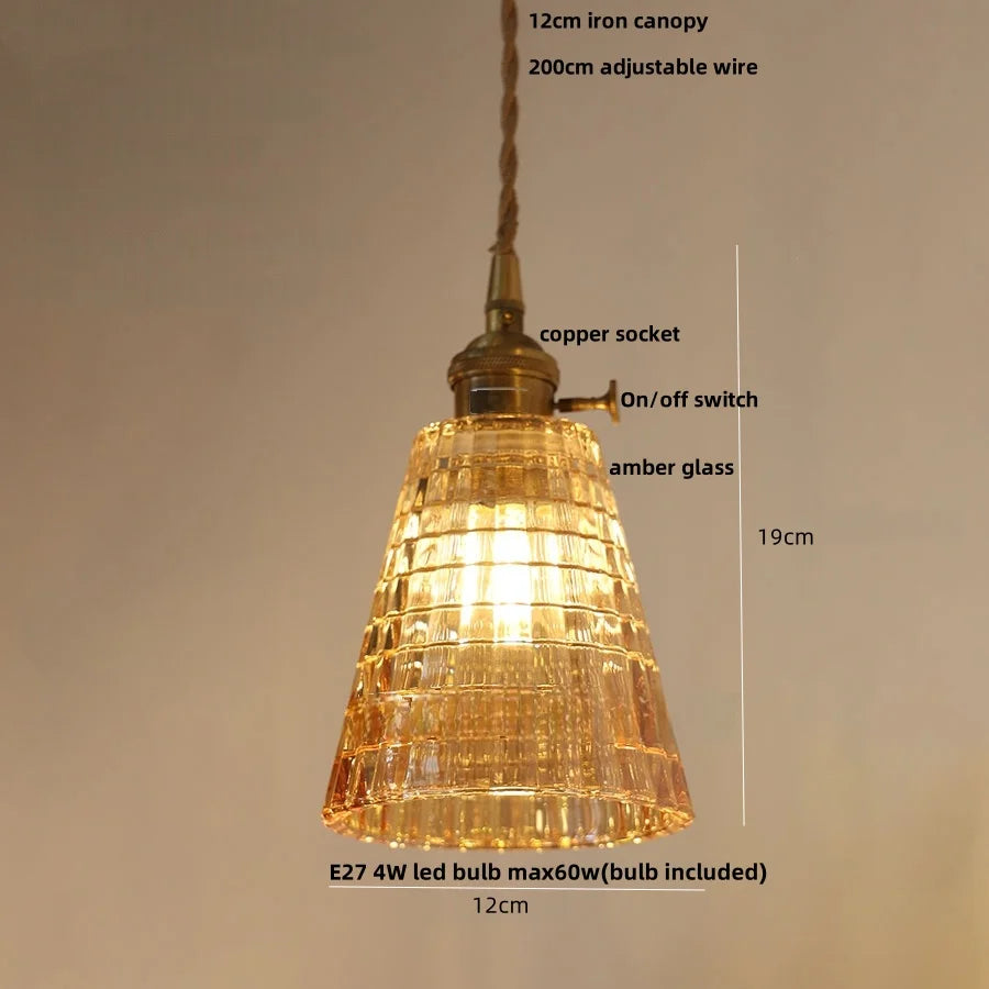 DecorBites™ Amber Flower Glass Pendant Lamp LED Knob Switch Nordic Modern Hanging Lights