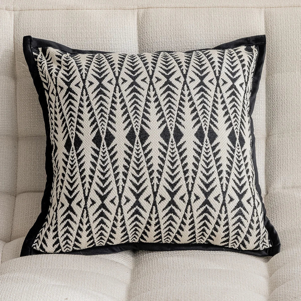 DecorBites™ Geometric Jacquard Embroidered Pillow Cover in Modern Minimalist Black and White Style
