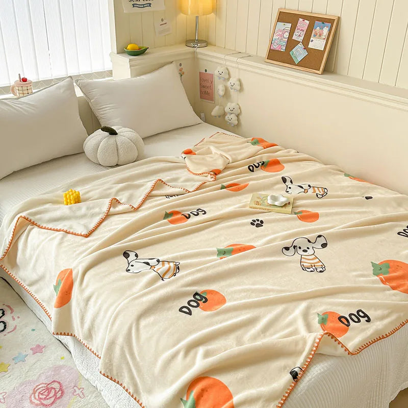 DecorBites™ Cozy Milk Velvet Blanket: Cute Pattern, Warm, Multi-Functional Sofa & Travel Shawl