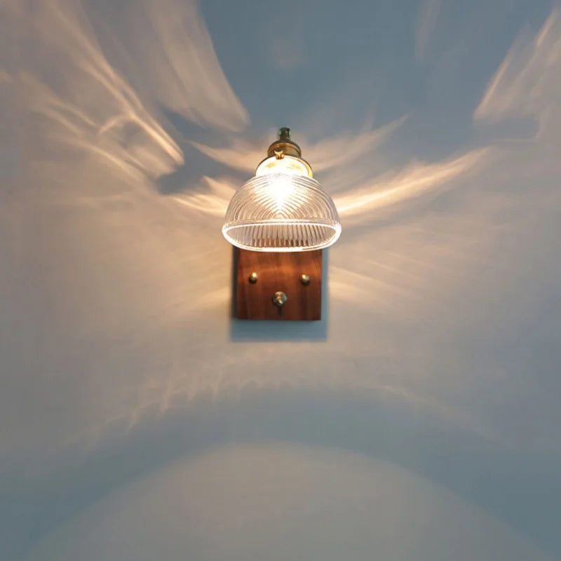 DecorBites™ Clear Glass LED Wall Light Walnut Copper Stair Fixture