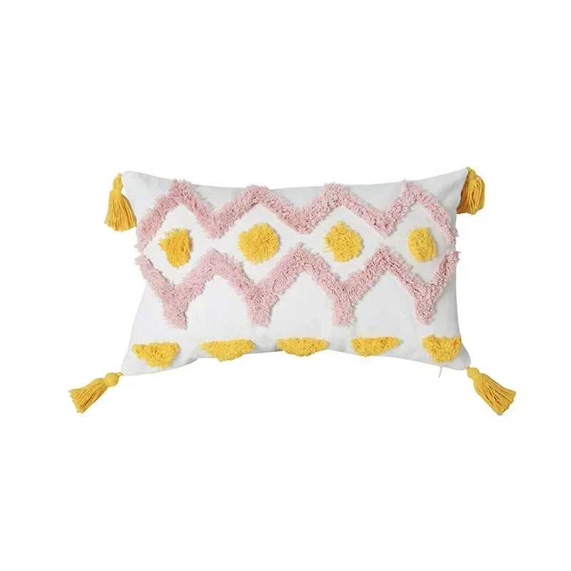 DecorBites™ Geometric Tufted Tassel Pillow Cover - Handcrafted Boho Chic Cushion Cover