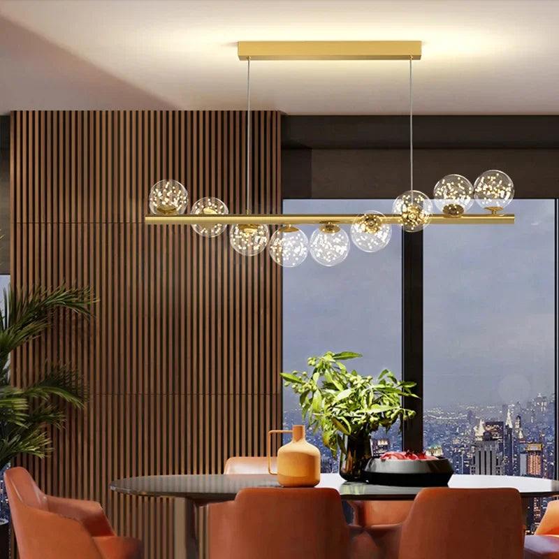 DecorBites™ Glass Ball G9 LED Long Chandelier for Dining Room Kitchen Office Lighting