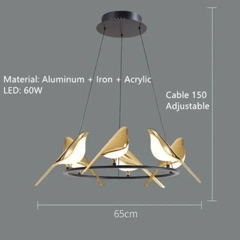 Modern Magpie Bird Pendant Light in Iron Finish