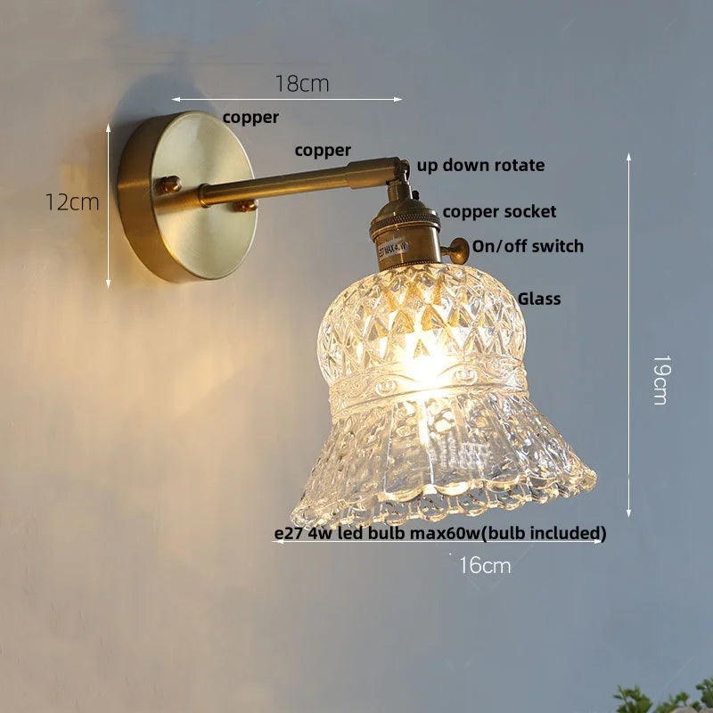 DecorBites™ Amber Flower Glass Wall Light Fixture with Pull Chain Switch
