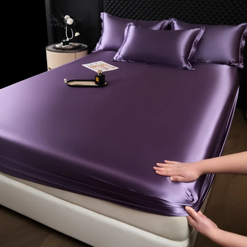 DecorBites™ 100% Mulberry Silk Fitted Sheet Set with Pillowcase - Luxury Solid Color Silk Bed Linen