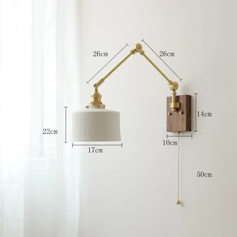 DecorBites™ Copper Wall Lamp with Pull Chain Switch, Nordic Design, LED Bulb, Ceramic Lampshade