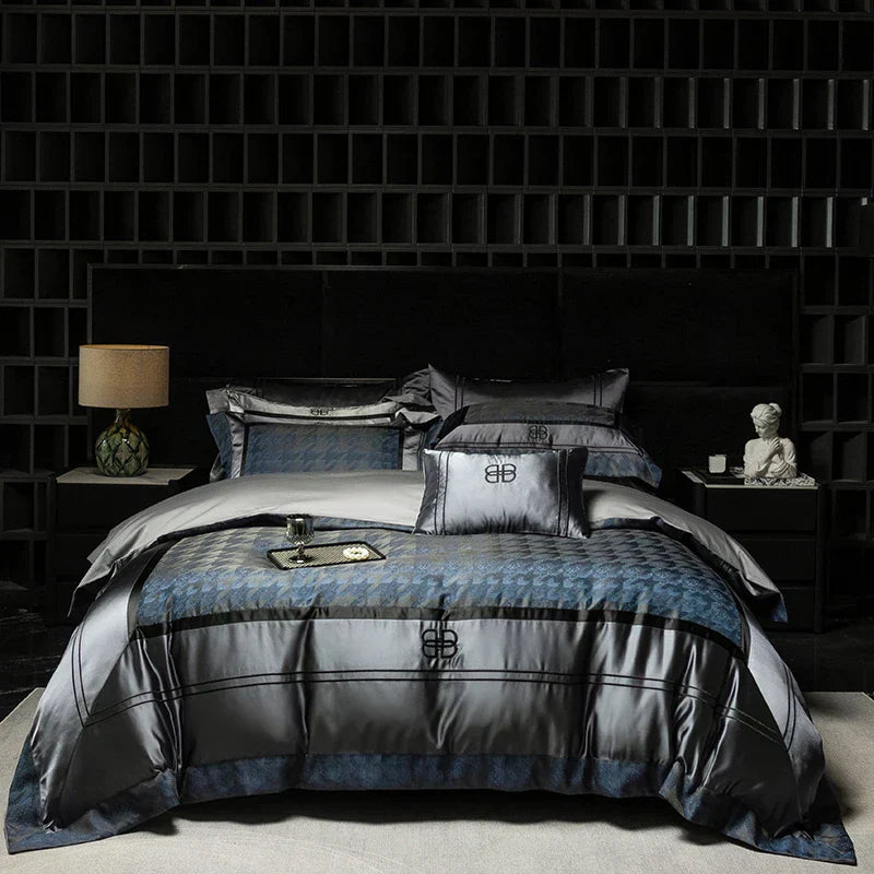 طقم مفرش سرير جاكار وبروكار فاخر من DecorBites™ مع قطن مصري وتطريز