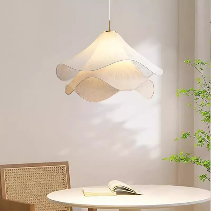 White Flower Fabric Pendant Light