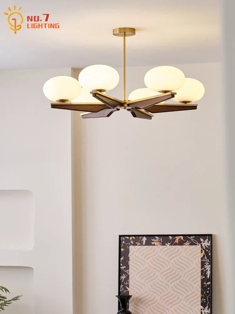 DecorBites™ Cream Wood LED Chandelier, Modern Design for Living Room & Bedroom