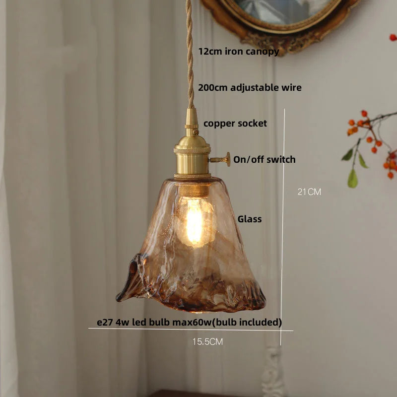 DecorBites™ Amber Glass Pendant Light Fixture with Copper Knob Switch
