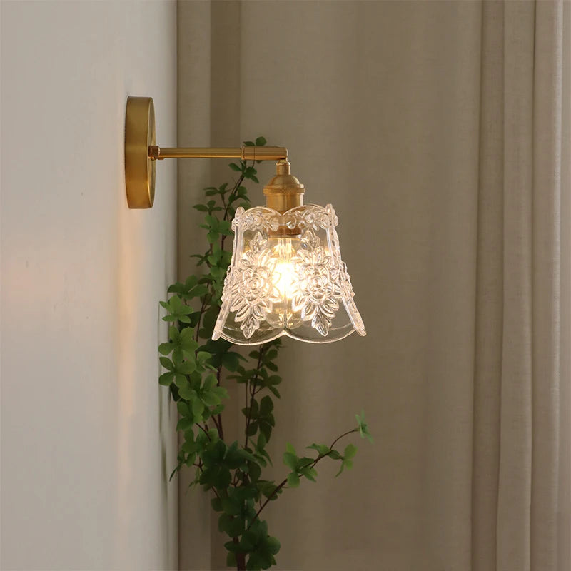 Nordic Flower Glass Pendant Light in Polished Copper