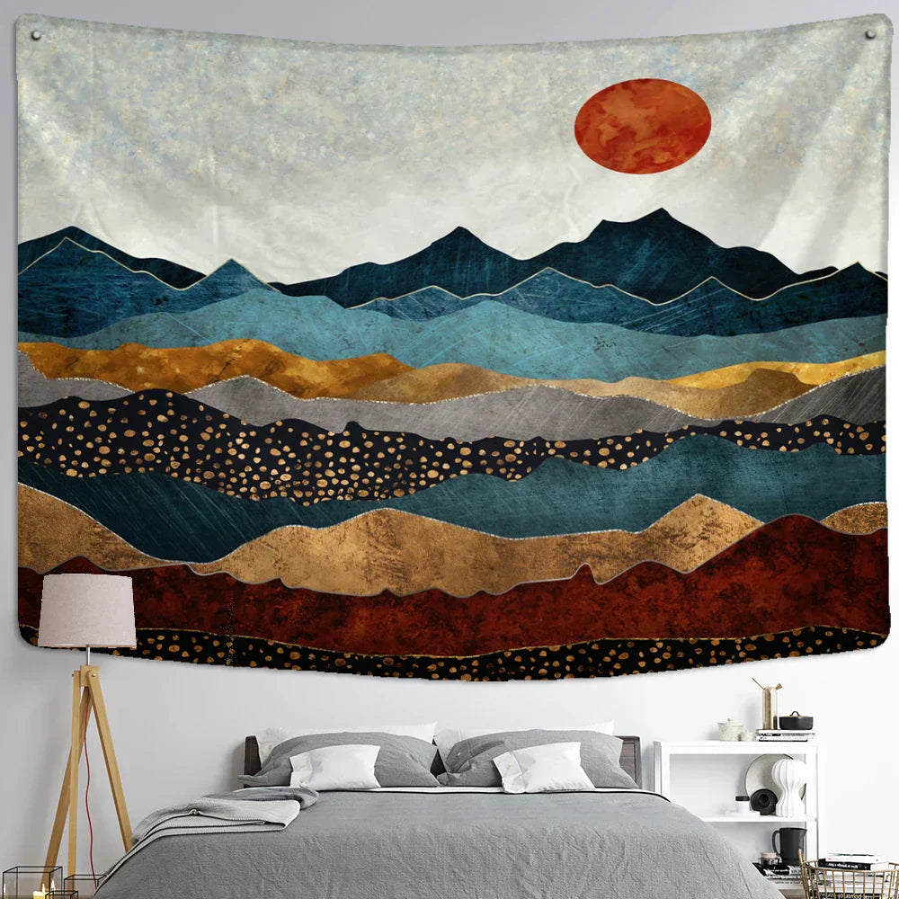 Abstract Mountains Oil Painting Tapestry Wall Hanging for Boho Witchcraft Aesthetics Room Decor by DecorBites™