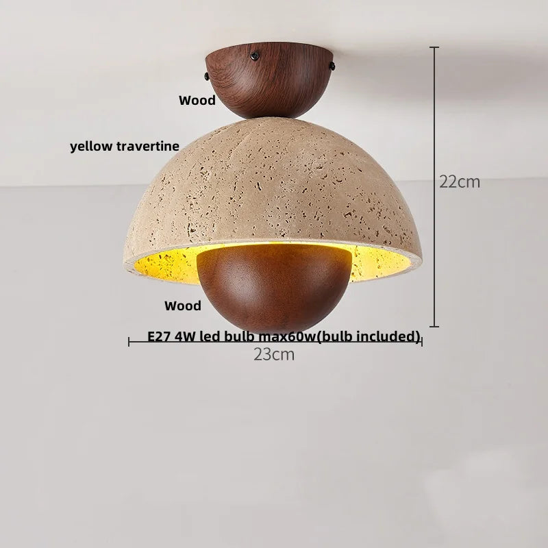 DecorBites™ LED Ceiling Lamp Natural Yellow Travertine Walnut Wood Ceiling Lights