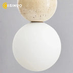 Wabi Sabi Cream Stone Pendant Light With Wooden Accent